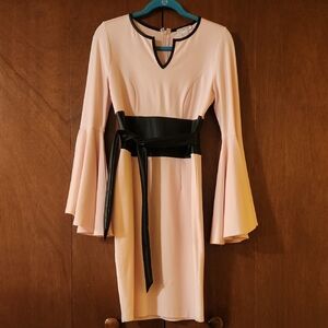 VENUS Pink Long Sleeve Bell Dress with Black Belt